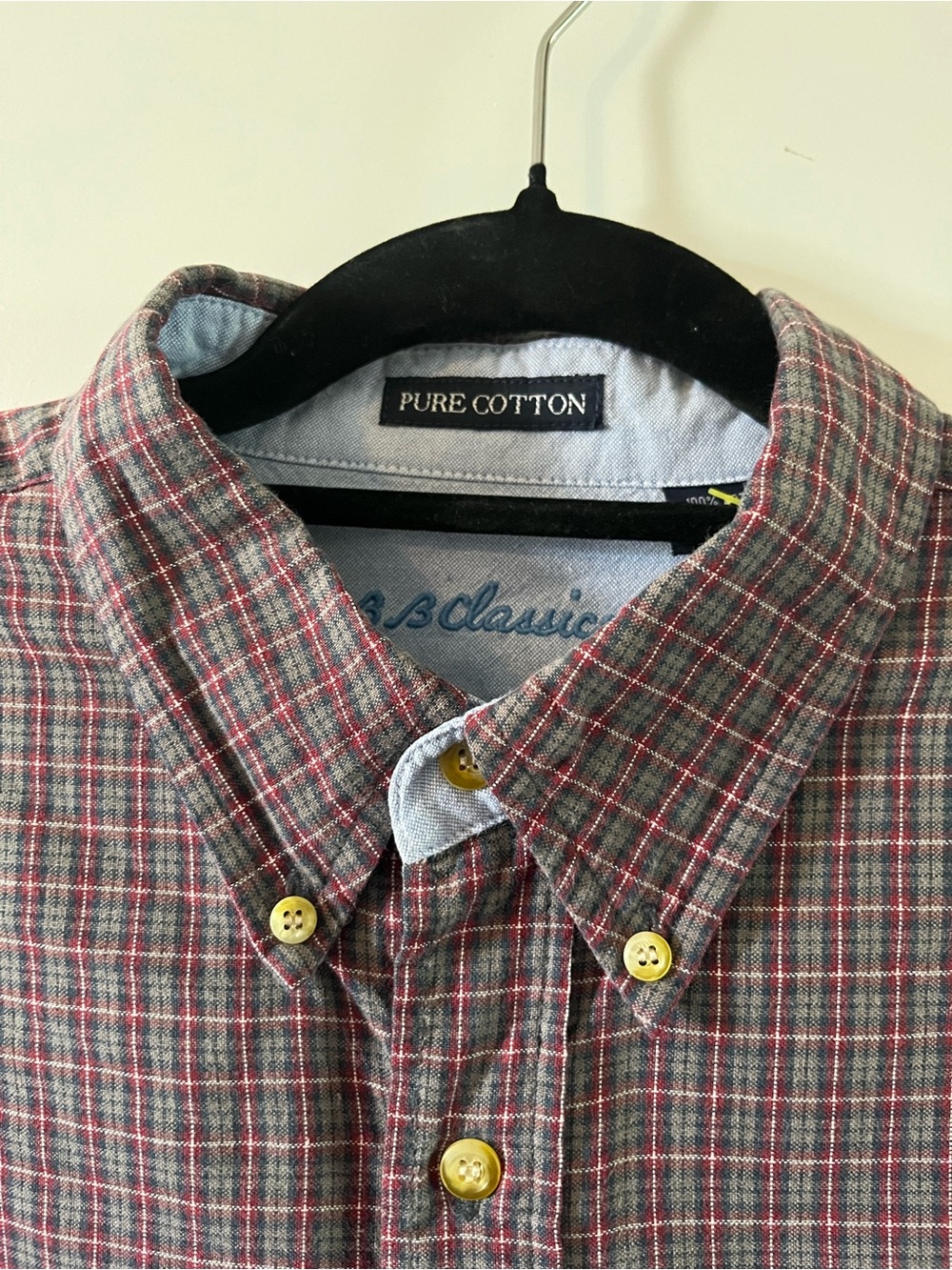 Brooks Brothers Size Lg Gray, Red and Navy Plaid Cotton Button-Down Shirt